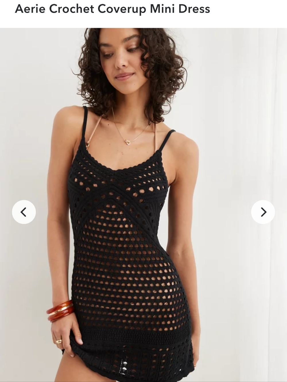 aerie Black Crochet Tie-Front Slip Cover-Up